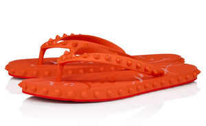 Christian Louboutin Super Loubi Flip Donna Flat Spike Orange Flip Flop Sandal 38